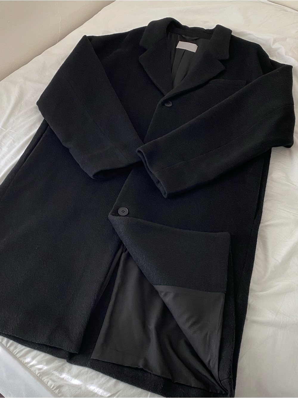 Oak + Fort Men's Oversized Black Wool Blend Coat - Size: Medium